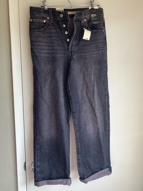 NWT Levi’s Ribcage Straight Ankle 28 x 29 Button Fly Grey Charcoal New